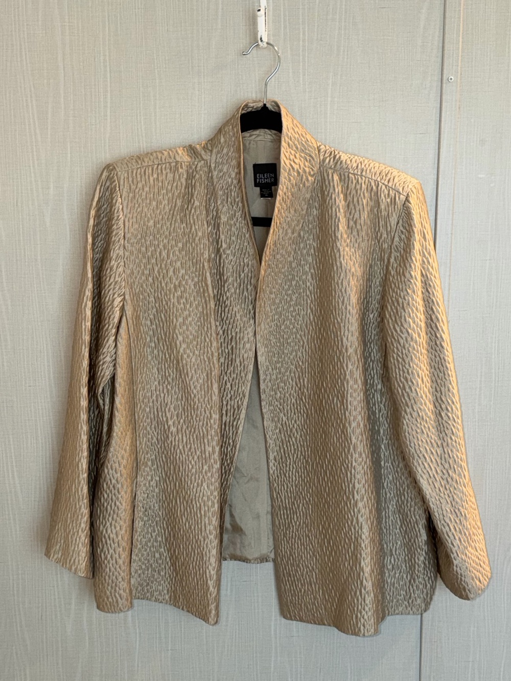 Eileen Fisher Silk Textured Crinkle Topper Jacket Open Size XL Vintage